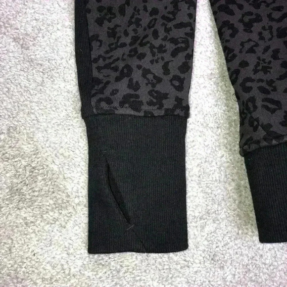Athleta Hoodie Animal Print Full Zip Black and Brown Heavyweight Sz M DEFECTS - Picture 11 of 11